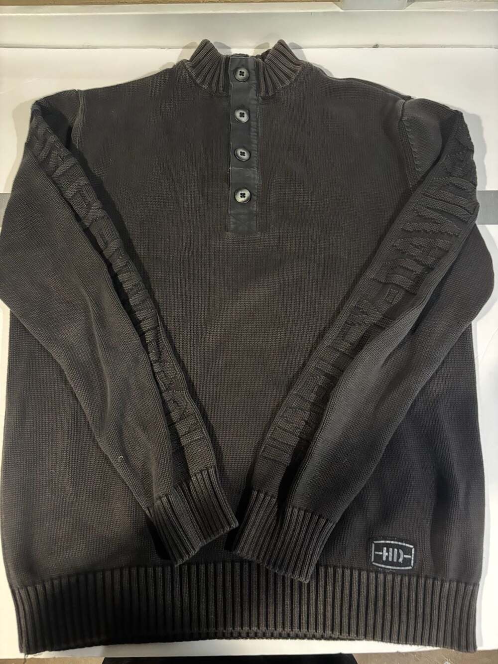 Harley-Davidson Sweater Adult L Black Cotton Cable Knit 1/4 Zip HD Patch Stitch